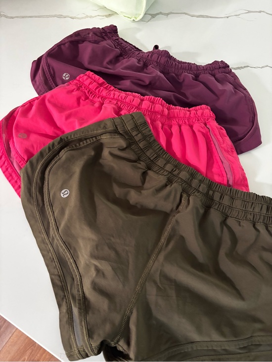 lululemon Pants - Lululemon shorts- SET OF 3 olive green, burgundy, red/pink - original style
